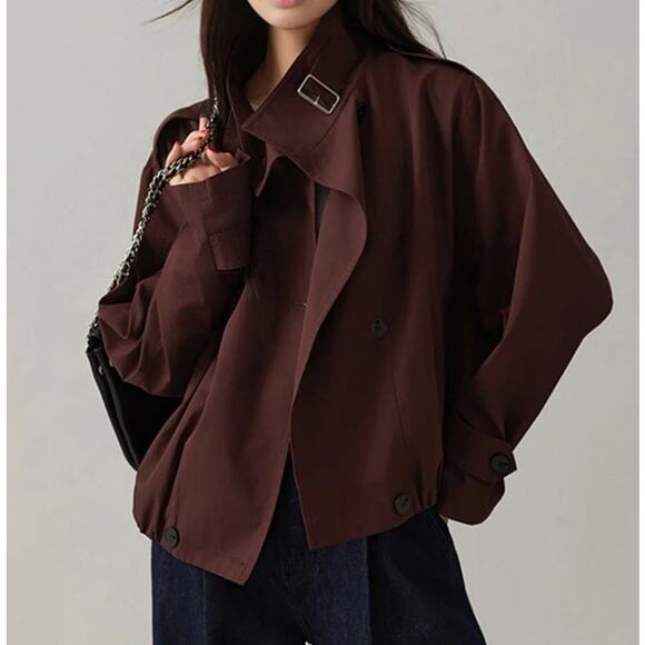 Commense Brown Short Trench Coat Jacket – Buckle Collar – NWT Size XL - Picture 3 of 4